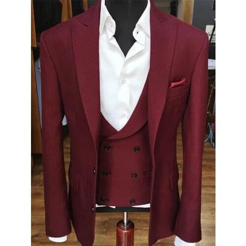 ANNIEBRITNEY Burgundy 3 Piece Slim Fit Men Fashion Suit Cutsom Groom Wedding Tuxedo Prom Wedding Tailor Made Men Suit With Pants