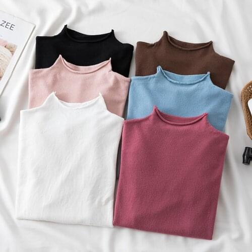 Autumn knitted soft Curl loose sweaters Winter basic warm Pullovers Women mock neck oversize sweater knit thin Jumpers female