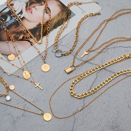 Fashion Bohemian Pearl Chain Necklaces For Women Multilayer Pendants Necklace Portrait Coin Choker 2021 Trendy New Jewelry Gifts