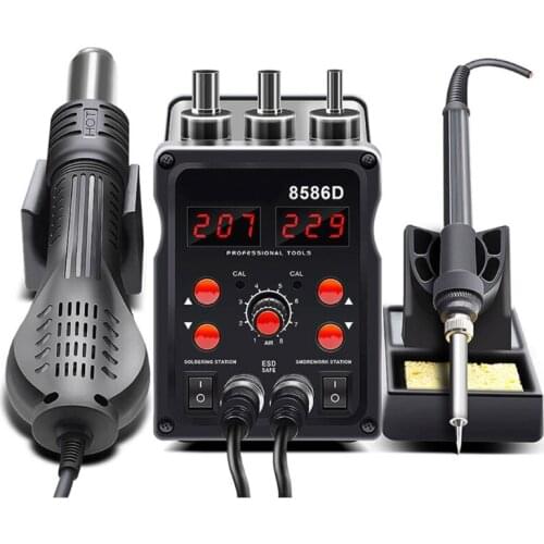 2 in 1 8586D Soldering Station Solder Iron Hot Air Gun Welding Tool 220V/110V