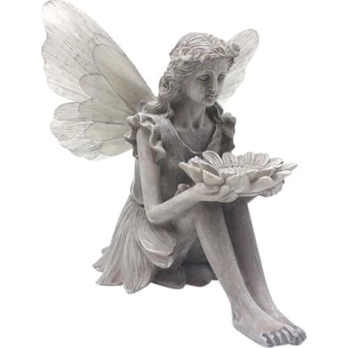 Sunflower Fairy Statue Solar Lighting Wings Ornament Outdoors Beautiful Angel Sculpture Decorative Figure Ornament Garden Decor