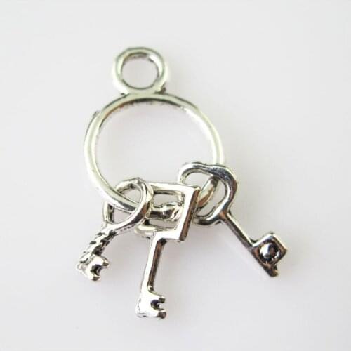 18 New Tiny 3-Keys Tibetan Silver Tone Charms Pendants 12.5x27mm