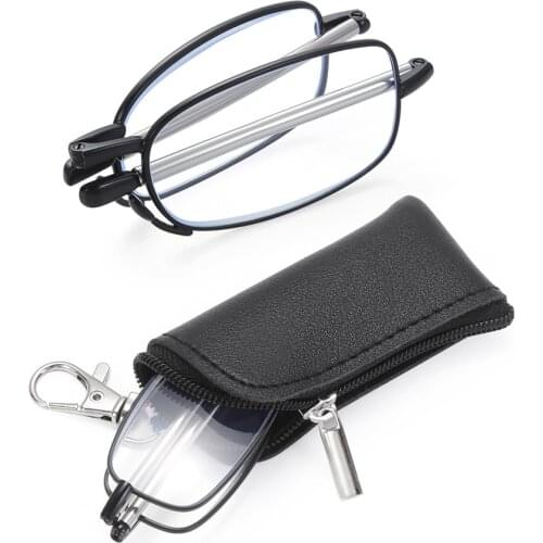 1Pc Folding Reading Glasses With Keychain Case Women Men Blue Light Blocking Presbyopic Eyeglasses Magnifying Eyewear +1.0~+4.0