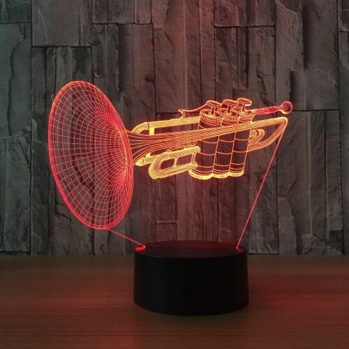 Instrument Trumpet 3d LED Night Light 7 Color Changing Desk Table Lamp Musical Instruments Furnishing Articles Home Decoration