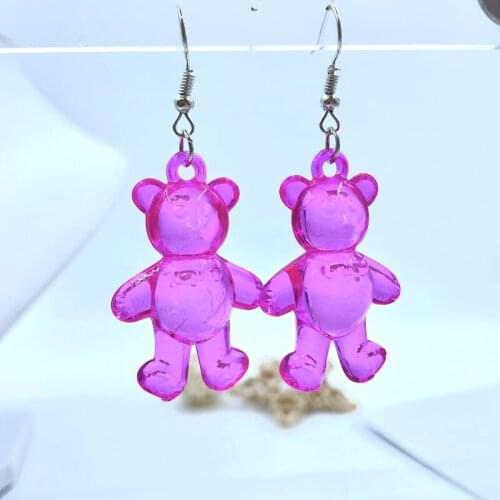 Transparent Crystal Acrylic Beads Hanging Hole Glossy Bow Tie Bear Color Earrings Womens Personality Earrings Fashion Jewelry