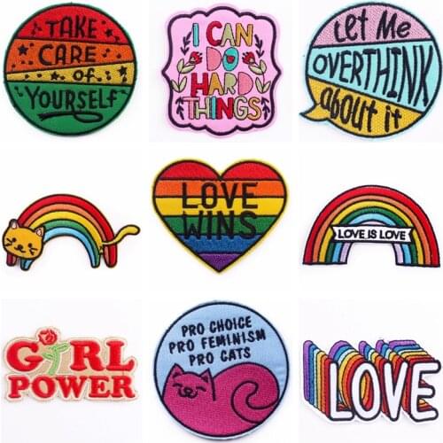 Rainbow Patch Stripe Badge Stickers Embroidery Sew On Clothing DIY Letter Patch Iron On Patches For Clothes LGBT Applique Decor