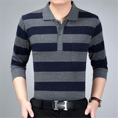 Cotton Mens Polo Shirts Striped High Quality Male Casual Polos Shirt Long sleeve 2021 Spring Autumn men Business Shirts