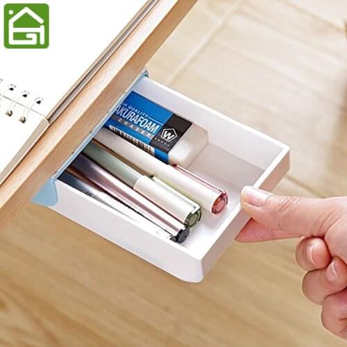 Self-Stick Pencil Tray Under Desk Holder Pop-up Pen Storage Drawer Organizer