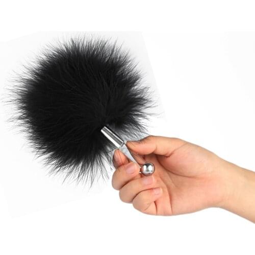 Sexy Feather Stick Metal Handle Anal Tail Plug Flirt Tickle Whip for Women Adult Erotic Foreplay Sex Toy Accessories for Couples