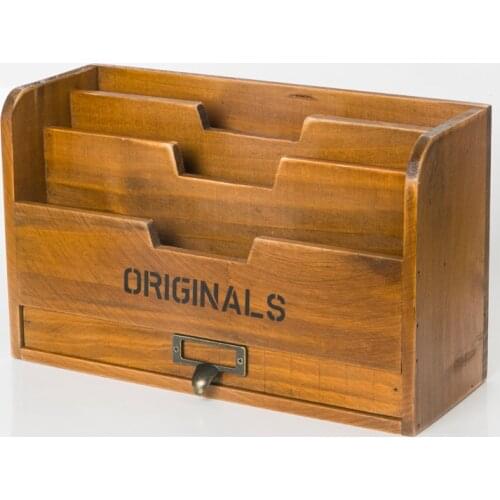 Solid wood retro storage cabinet newspaper books magazine box newspaper rack folder with drawer