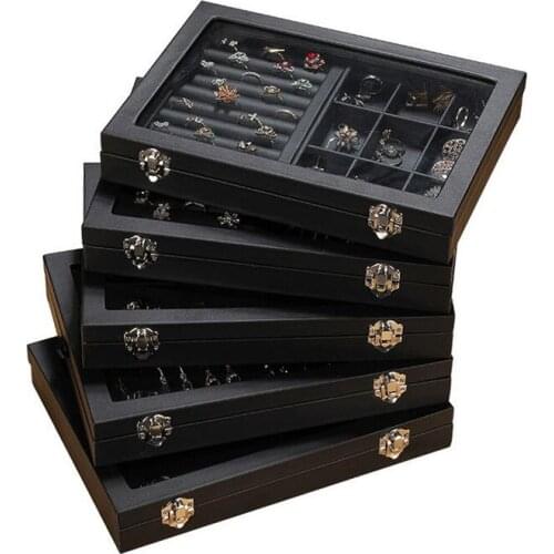 Nice Middle Size 28*20*4.5cm Black Jewelry Packaging Box Case for Rings Earrings Bracelets Necklaces Jewellery Storage Organizer
