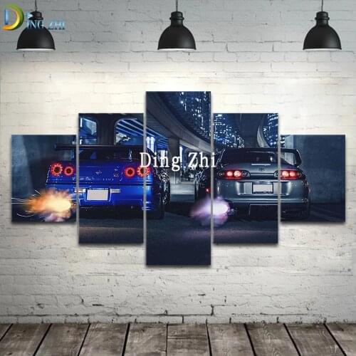 Sports Car Vehicle Modern 5 Piece Diamond Painting Full Square Round Rhinestone Multi-Panel Diamond Mosaic Embroidery Racing Car