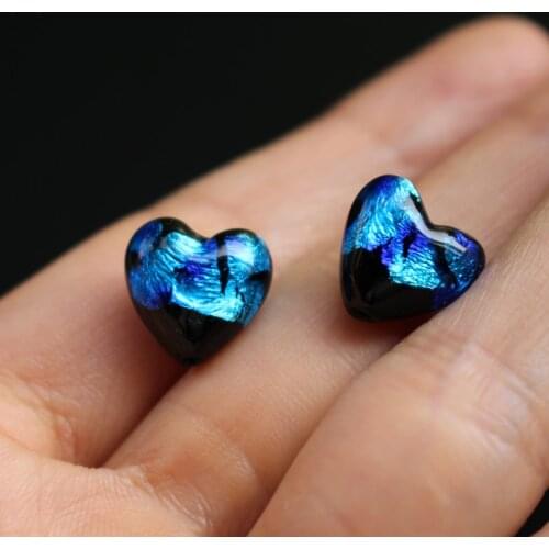 10pcs/Lot 12mm Heart Shape Lampwork Glass Beads Handmade Lampwork Glass Foil Beads Blue Color for jewelry Making