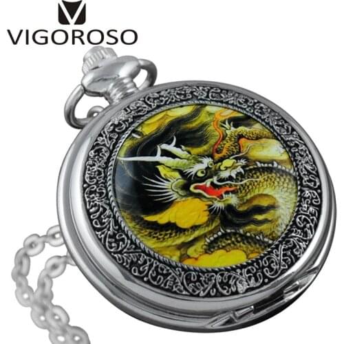 Cool Quartz Pocket Watch Yellow Dragon Ceramic Design Case Clock Fob Watches Pendant Clock Gift for Mens Womens