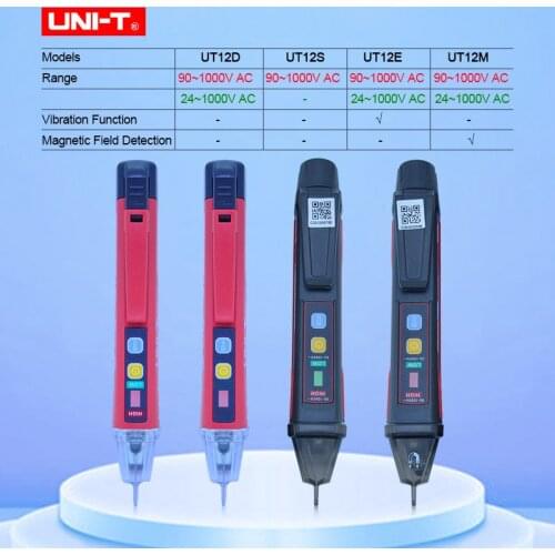 UNI-T AC Voltage Detector UT12D/S/M/E 24V/90V-1000V Non-Contact pencil Tester Pen Socket Volt Current Electric Meter IP65
