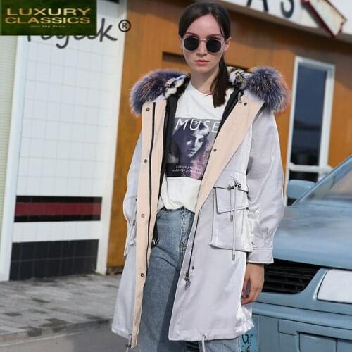 Liner Fur Natural Rabbit Parka Winter Real Fur Coat Women Clothes 2021 Korean Thick Warm Long Jacket Raccoon Fur Hood 007