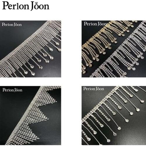 1 yard bright crystal style handmade tassel rhinestone fringe trim sew on clothing wedding shoes clothing decoration