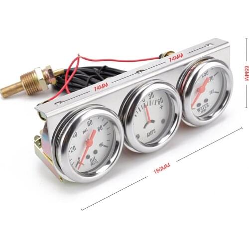 1PC 3 In 1 Kit Gauge Car Triple Volts Water Temp Celsius/Fahrenheit Oil Press KG/PSI Chrome Meter White Dial 52mm