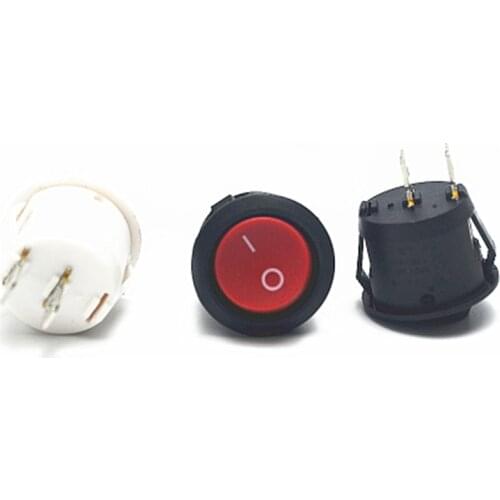 10pcs Red Black White ON/OFF Round Rocker Toggle Switch 6A/250VAC 10A 125VAC Plastic Push Button Switch
