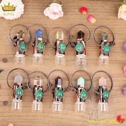 2ML Trendy Women White Roses Quartz Hexagon Point Roll On Perfume Essential Oil Bottle Pendant Chains Necklace Women Jewelry