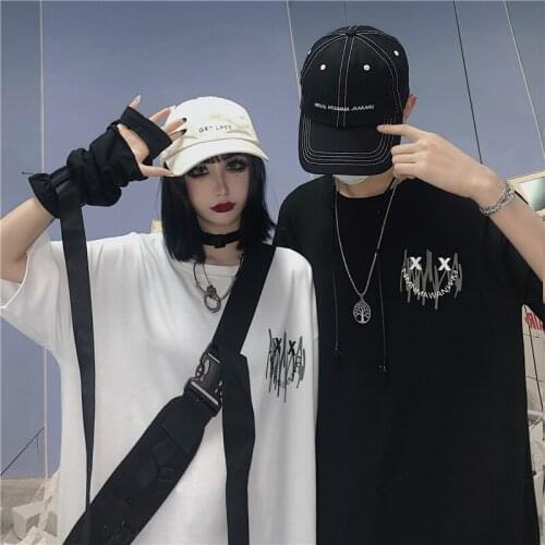 2021 Summer Fun Graffiti Printed Short-Sleeved t-Shirt Men And Women Street Hip-Hop Korean Style Oversize Couple Grunge Clothes