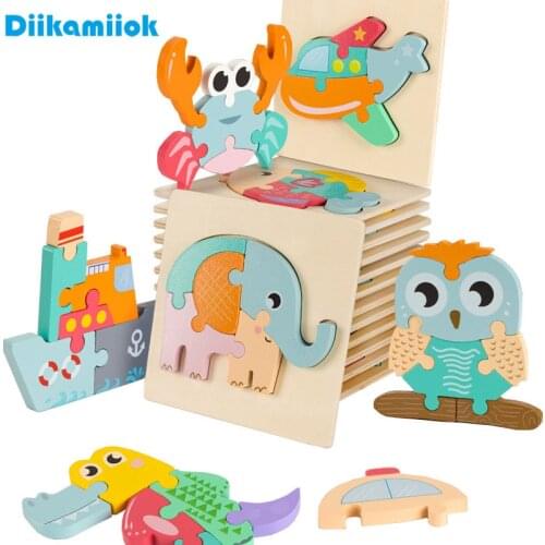 38 Styles Colorful Wooden 3D Jigsaw Puzzle Toy Kids Animal Car Cognitive Learning Game Baby Educational Wood Toys for Children