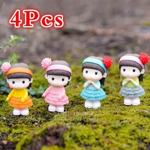 4PCS Pretty Pure Girl Miniature Figurine Bonsai Decorative Mini Fairy Garden People Statue Moss Ornaments Resin Craft