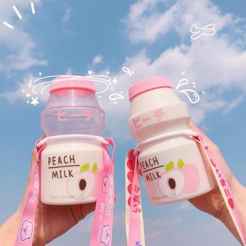 480Ml Cute Plastic Water Bottle Girl Kawaii Fruit Milk Water Bottles Portable Travel Drinking Bottle Leak Proof Juice Cup Shaker