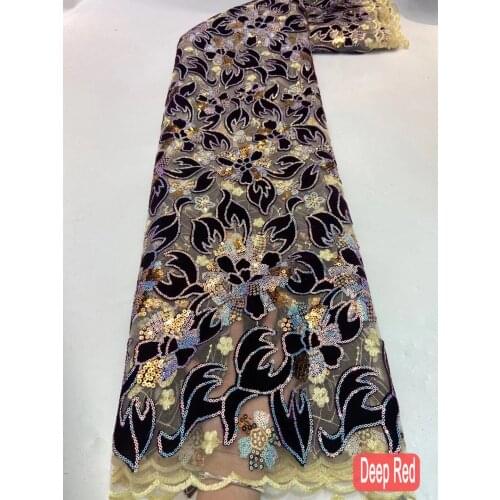 5yards/pc) 2021 Newest African velvet tulle lace wonderful embroidered French net lace fabric with sequins for party FXZ065