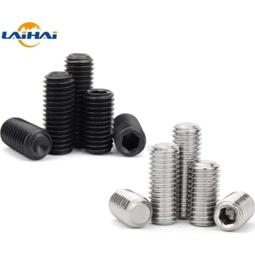 50pc M2 M2.5 M3 M3.5 M4 M5 M6 DIN916 304 stainless Black grade 12.9 steel Hex Hexagon Socket Allen Cup Point Grub Screw Set Bolt