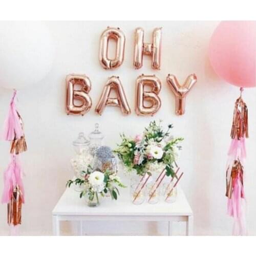 6pcs/lot 16inch Oh Baby Foil Balloons Rose Gold Silver Christening Baptism Gender Reveal Baby Wash Party Decoration