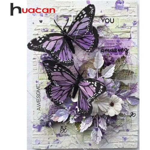 Huacan 5D DIY Diamond Embroidery Mosaic Butterfly Diamond Painting With Square Rhinestones Text Animal Home Decor