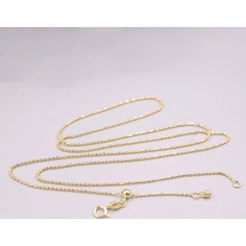 AU750 Pure 18K Yellow Gold Necklace Width 1mm Carved Beads Link Chain Adjustable Necklace 3.6g / 24inch For Women Gift