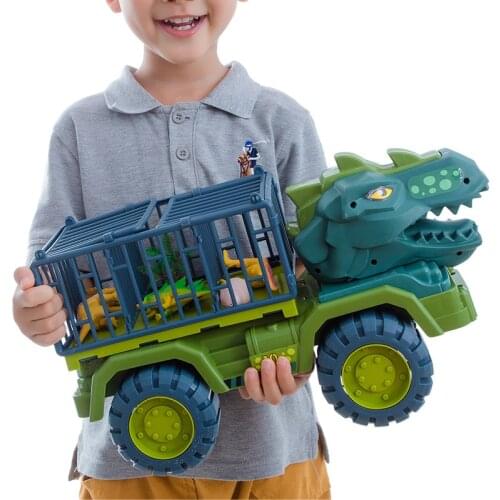 2021 Big Dinosaur Transporter Engineering Vehicle Excavator Tyrannosaurus Velociraptor Inertial Truck Model Toy For Kids Gift