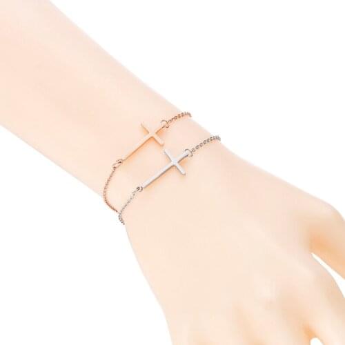 Stainless Steel Rose Gold Bracelet Female for Women Men Charms Cross s Korean Fashion Girl