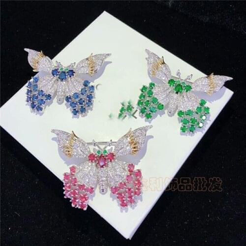 RED/BLUE/GREEN CZ zircon BUTTERFLY Brooch/PENDANT for woman Fashion Jewelry Clothes Decoration