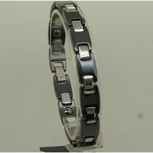 10MM Men/women black magnetic stone hi-tech scratch proof black ceramic & tungsten middle link bracelet