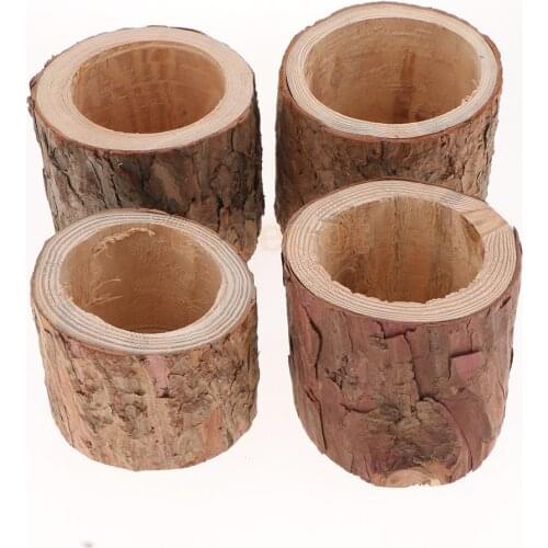 WOODEN FLOWER VASE Rustic Tree Stump Succulent Plants Bonsai Flowerpot &Tea Light Candle Holder