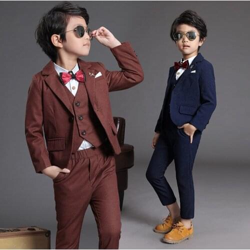 Kids Wedding Suit School Children Performance Graduation Dress Top Quality Japan Boys Jacket Vest Pants Bowtie Suit Gentleman