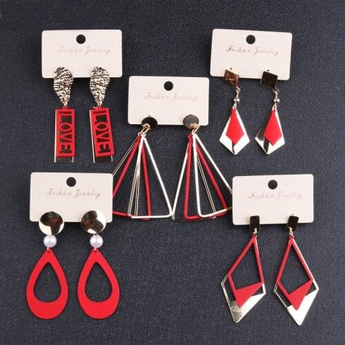 European and American creative new sports fashion leisure red Earrings simple geometry long womens jewelry accessories factory
