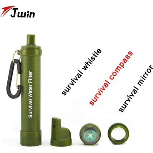 Wilderness Personal Water Filter Straw Survival Water Purifier Multi Filters With Whistle Compass for Camping in Outdoors