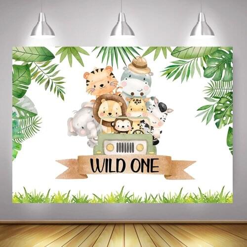 Safari Party Wild One Baby Birthday Backdrop for Photography Jungle Newborn Animals 1st Birthday Parade Background Photo Shoot
