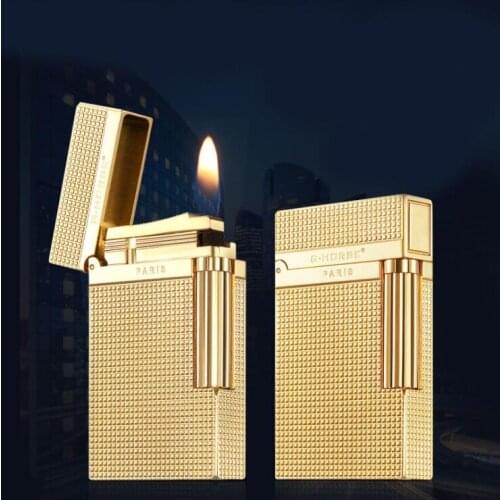 French ghorse Shenjun Longsheng lighter windproof gas filled retro ultra thin personality pure copper grinding wheel Lighter