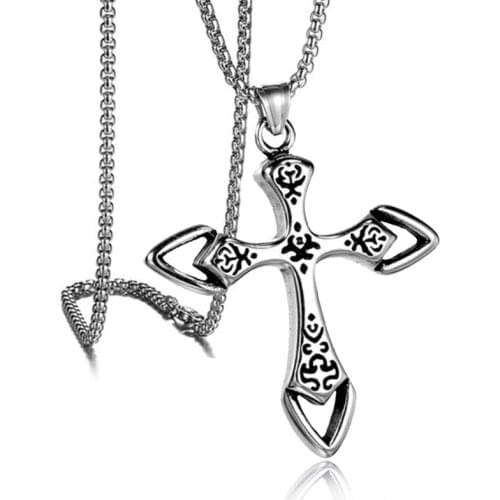 HNSP Punk Hollow Cross Pendant Chain Necklace For Men Male Hip Hop Rock Style Gift