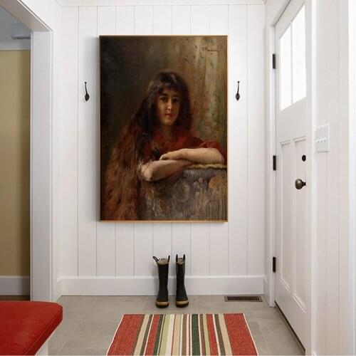 Citon Canvas Oil painting Konstantin Makovsky《Portrait Of A Young Girl 》Artwork Poster Picture Modern Wall Decor Home Decoration