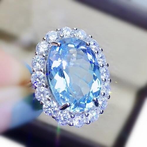 Natural real blue topaz ring Per jewelry 10*14mm 8.8ct big gemstone 925 sterling silver Fine jewelry J2092908