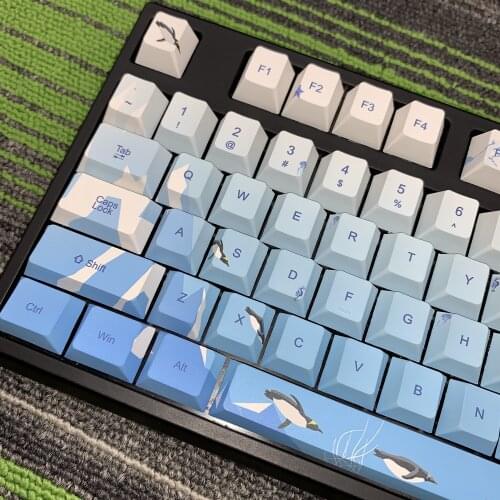 Ice Age PBT Keycaps Original Height Cherry Profile Five Sides Dye Sublimation Gradient Blue for Gaming Mechanical Keyboard