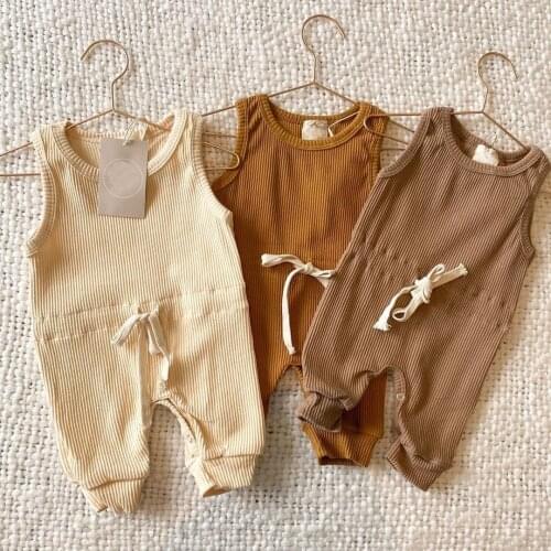 FOCUSNORM 0-18M 3 Colors Summer Cute Baby Girls Boys Rompers Solid Sleeveless Elastic Waist Jumpsuits