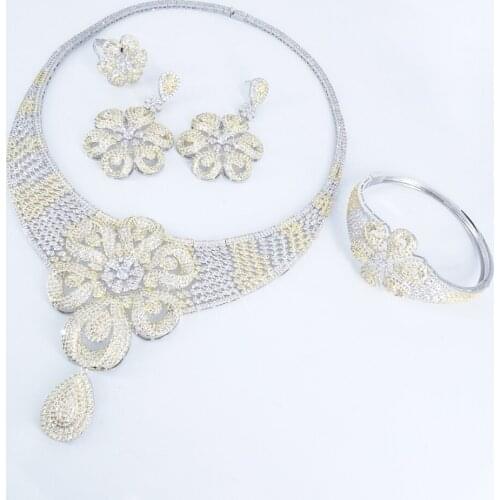 2020 NEW FASHION luxury vintage crystal CZ zircon necklace earring bracelet ring set wedding banquet bridal dressing jewelry set