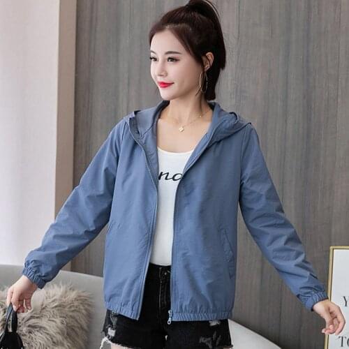 2021 Spring Jackets Women Basic Causal Solid Hooded Jacket Zipper Windbreaker Lightweight Women Hooded Jacket Coat veste femme